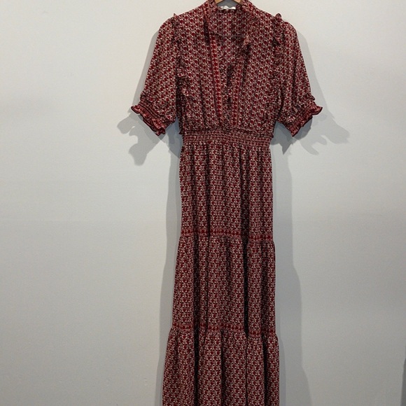 Max Studio Dress Floral Cottagecore Peasant Prairie Smocked Waist Pink - Picture 1 of 5